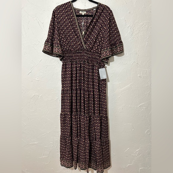 NWOT Max Studio Boho Print Short Sleeve V-Neck Maxi Dress in Purple/ Pink Sz 1X - Picture 8 of 11